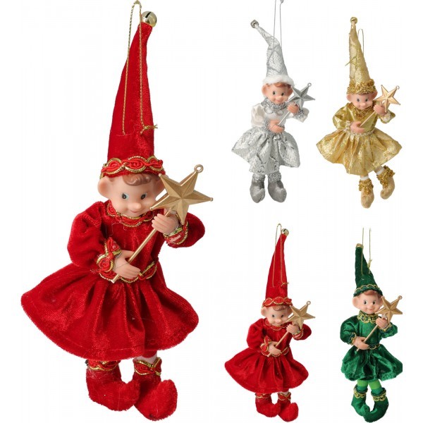 Závěsná dekorace – Elf s ohebnýma rukama a nohama, sada 4ks, mix barev