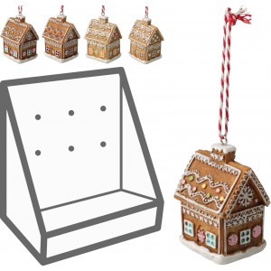 Perníkový polyresinový domeček - závěsná dekorace, mix 4 druhů, sada 12 ks