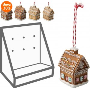 Perníkový polyresinový domeček - závěsná dekorace, mix 4 druhů, sada 12 ks