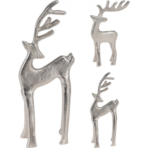 Dekorativní stříbrný sob mix 2ks (18,5 a 16,5 cm)