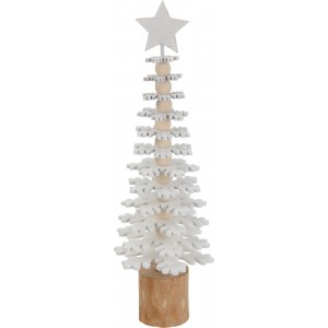 Dřevěná dekorace – bílý stromek s hvězdou B, 25 cm