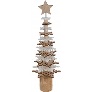 Dřevěná dekorace – bílý/přírodní stromek se hvězdou B, 23 cm