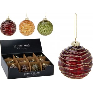 Skleněná baňka s ornamentem 8 cm, sada 12 ks, mix