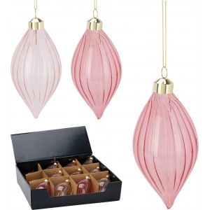 Skleněná vánoční baňka růžová transparentní 12 cm, mix, sada 12 ks