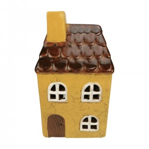 Keramický žlutohnědý domeček na svíčku 20 cm