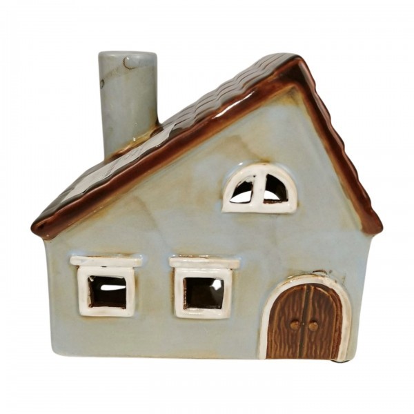 Keramický šedý domeček na svíčku 15 cm