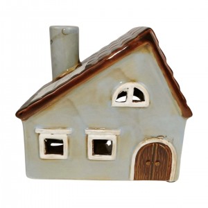 Keramický šedý domeček na svíčku 15 cm
