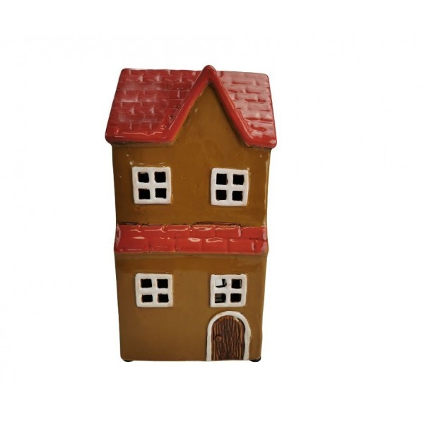 Keeramický domeček na svíčku - hnědý, 26 cm