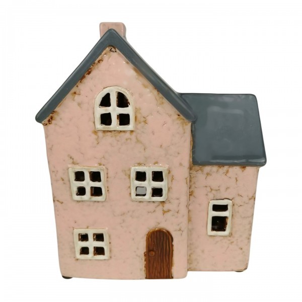 Keramický růžový domeček na svíčku 23 cm