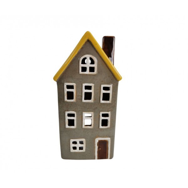 Šedý keramický domeček na svíčku 26 cm