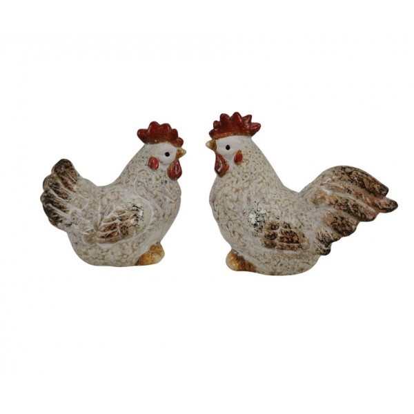 Keramická slepička a kohout – sada 2 ks, 14,5 × 7,1 × 11,8 cm