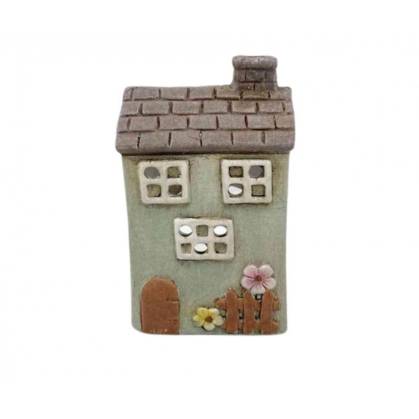 Keramický domeček na svíčku - zelený, 13,5 cm