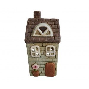 Keramický domeček na svíčku - zelený, 16,5 cm