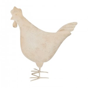 Kovová slepice, bílá antik, 37 x 33 cm