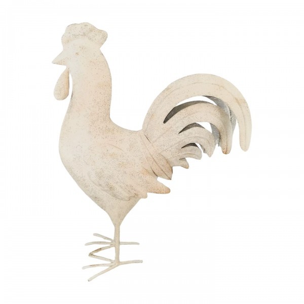 Kovový kohout, bílá antik, 46 x 34,5 cm