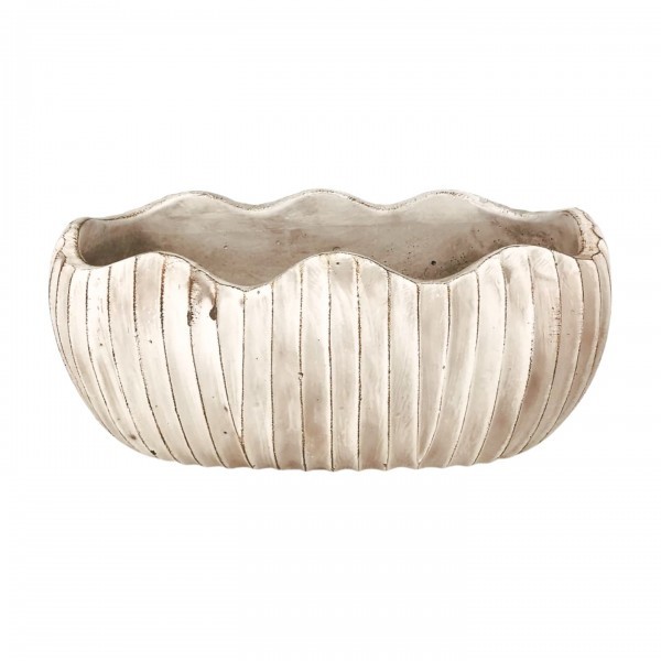 Cementový květináč se svislým vroubkováním – 27,5 × 27,5 × 12,5 cm