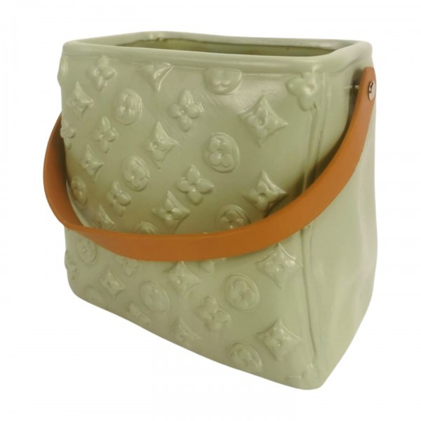 Keramická dekorativní váza/zelená kabelka 19,3 x 12,5 x 16,5 cm