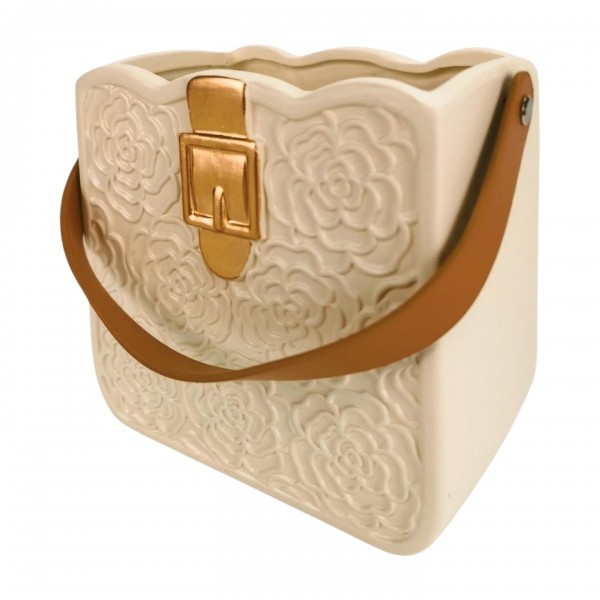 Keramická dekorativní váza/krémová kabelka 19,3 x 12,5 x 16,5 cm