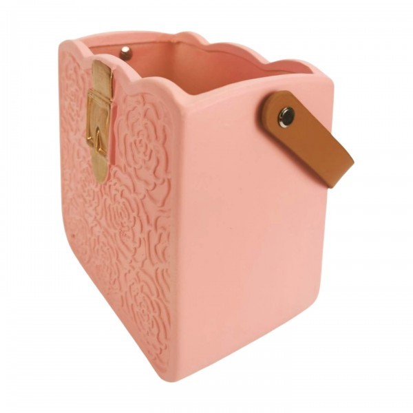 Keramická dekorativní váza – růžová kabelka 19,3 × 12,5 × 16,5 cm