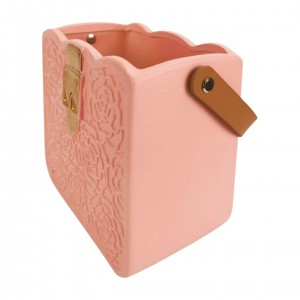 Keramická dekorativní váza – růžová kabelka 19,3 × 12,5 × 16,5 cm