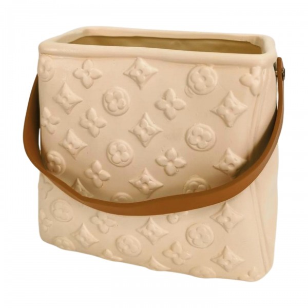 Keramická dekorativní váza – béžová kabelka 19,3 × 12,5 × 16,5 cm 