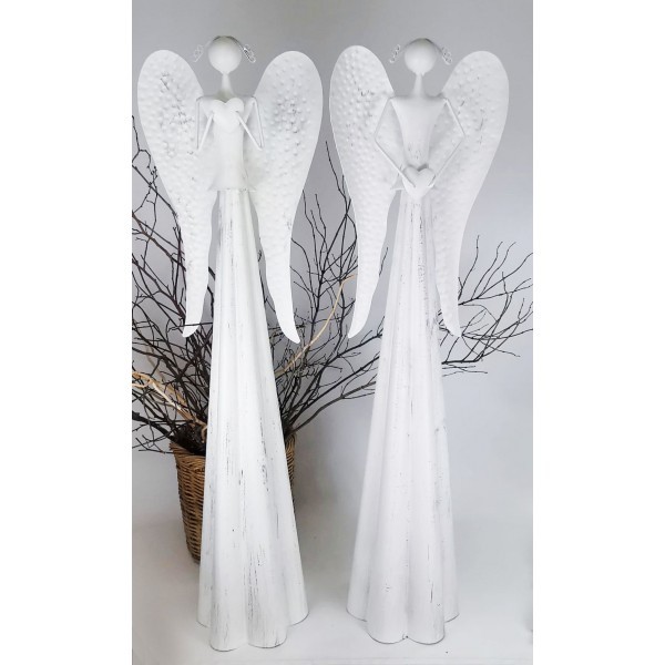 Plechový bílý/patina anděl se srdíčkem 115 cm M, balení 2 ks mix druhů