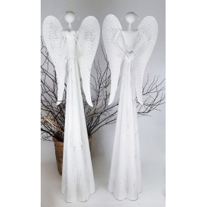 Plechový bílý/patina anděl se srdíčkem 115 cm M, balení 2 ks mix druhů