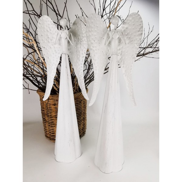 Plechový bílý anděl se srdíčkem 64 cm M, balení 2 ks