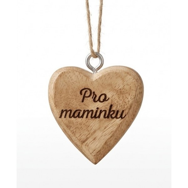 Dřevěné mango srdce s nápisem "Pro maminku" 4 x 4 cm, sada 2 ks