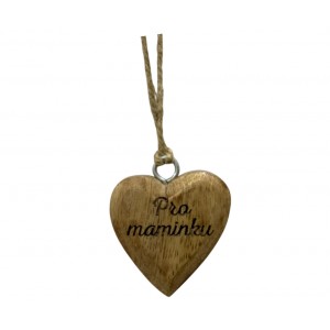 Dřevěné mango srdce s nápisem "Pro maminku" 4 x 4 cm, sada 12 ks
