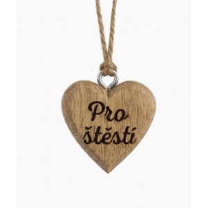 Dřevěné mango srdce s nápisem "Pro štěstí" 4 x 4 cm