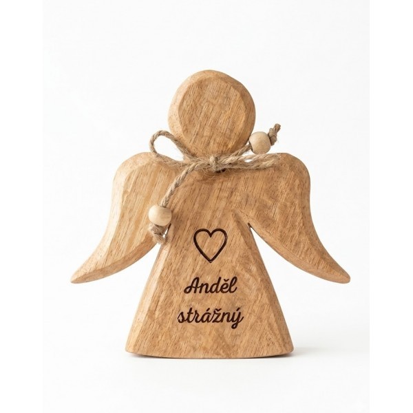 Dřevěný mango anděl s nápisem „Anděl strážný“ 15 cm, sada 3 ks