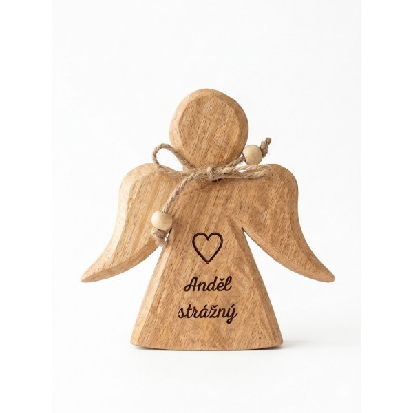 Dřevěný mango anděl s nápisem „Anděl strážný“ 15 cm, sada 6 ks