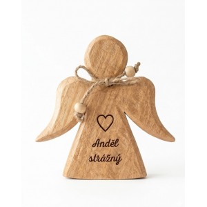 Dřevěný mango anděl s nápisem „Anděl strážný“ 15 cm, sada 3 ks
