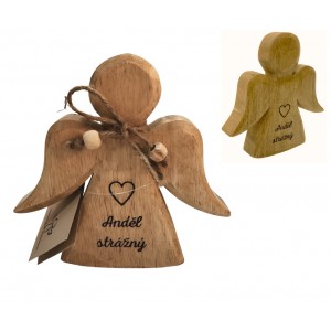 Dřevěný mango anděl s nápisem „Anděl strážný“ 15 cm, sada 6 ks