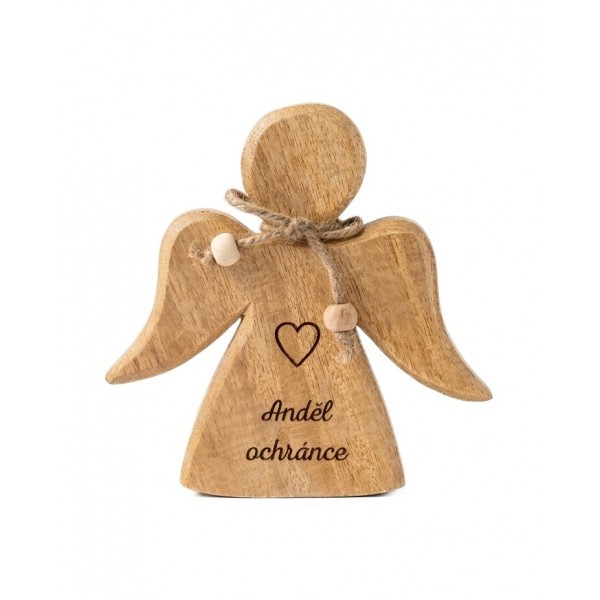 Dřevěný mango anděl s nápisem „Anděl ochránce“ 15 cm, sada 3ks