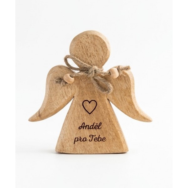 Dřevěný mango anděl s nápisem „Anděl pro Tebe“ 15 cm, sada 3 ks