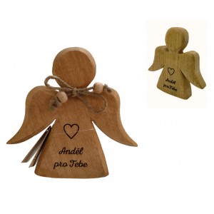 Dřevěný mango anděl s nápisem „Anděl pro Tebe“ 15 cm, sada 6 ks