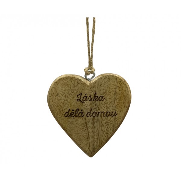 Dřevěné mango srdce s nápisem „Láska dělá domov“ 7,5 cm, sada 8 ks