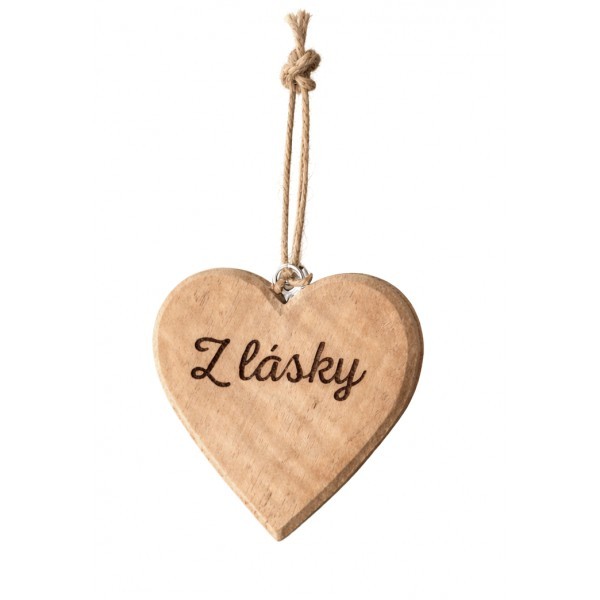 Dřevěné mango srdce s nápisem „Z lásky“ 7,5 cm, sada 8 ks