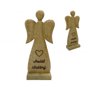 Dřevěný mango anděl s nápisem „Anděl strážný“ 27 cm, sada 4 ks