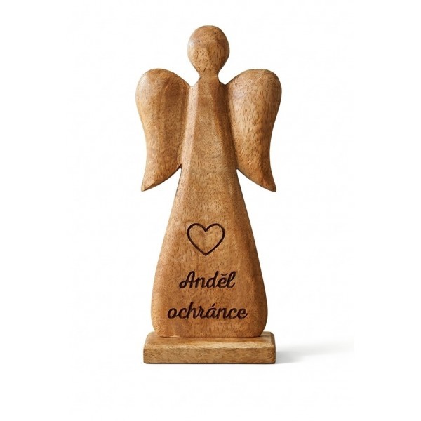 Dřevěný mango anděl s nápisem „Anděl ochránce“ 27 cm, sada 2 ks