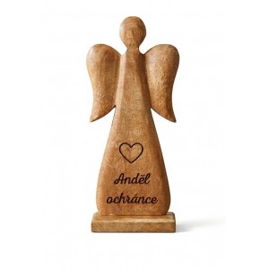 Dřevěný mango anděl s nápisem „Anděl ochránce“ 27 cm, sada 2 ks