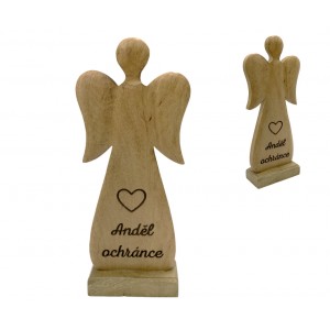 Dřevěný mango anděl s nápisem „Anděl ochránce“ 27 cm, sada 4 ks