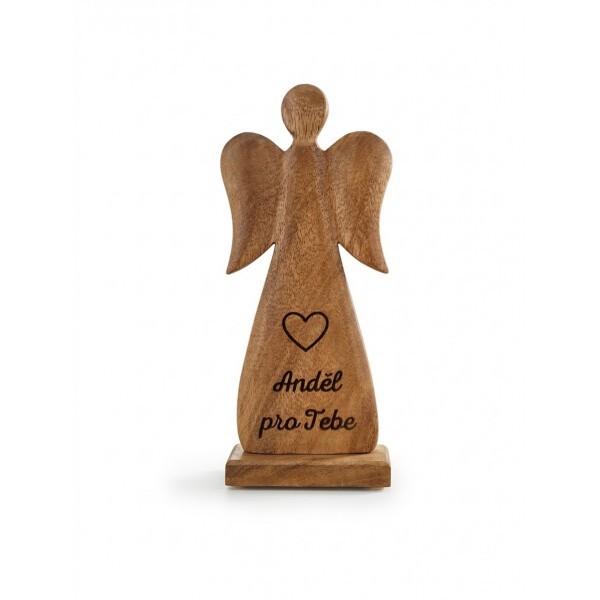 Dřevěný mango anděl s nápisem „Anděl pro Tebe“ 27 cm, sada 2 ks