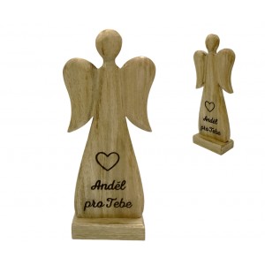 Dřevěný mango anděl s nápisem „Anděl pro Tebe“ 27 cm, sada 4 ks