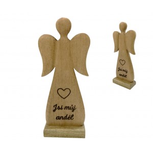 Dřevěný mango anděl s nápisem „Jsi můj anděl“ 27 cm, sada 4 ks