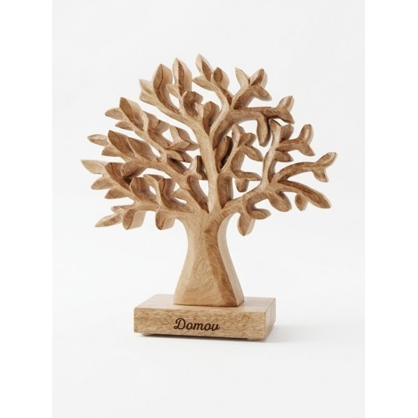 Dřevěný mango strom s nápisem „Domov“ 17 cm