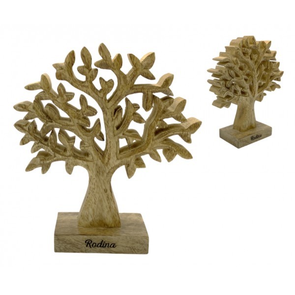 Dřevěný mango strom s nápisem „Rodina“ 17 cm, sada 4 ks