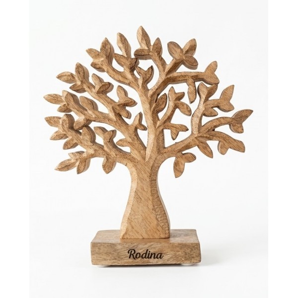 Dřevěný mango strom s nápisem „Rodina“ 17 cm